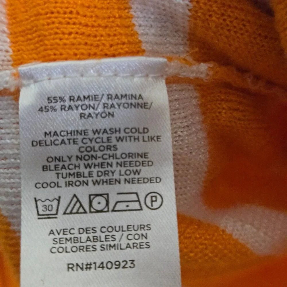 Loft Sherbet Orange White Striped V Neck Lightweight Cardigan Sweater Size L